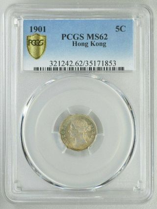 Victoria Hong Kong 5 Cents 1901 Pcgs Ms62 Silver