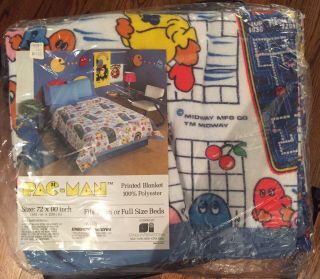 Vintage Pac Man Blanket 72”x 90” Twin/full.  Poly,  Washable,  Orig Packaging