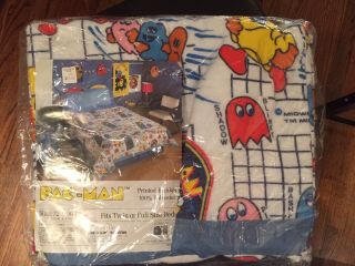 Vintage Pac Man Blanket 72”x 90” Twin/Full.  Poly,  Washable,  Orig packaging 3
