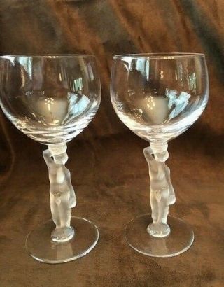 Bayel Bacchus Frosted Male Nude Stem 7 - 1/4 " Tall Wine Glass Made In France.  Pair
