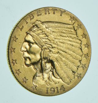 1914 - D $2.  50 Gold Quarter Eagle Indian Head - U.  S.  Gold Coin 759