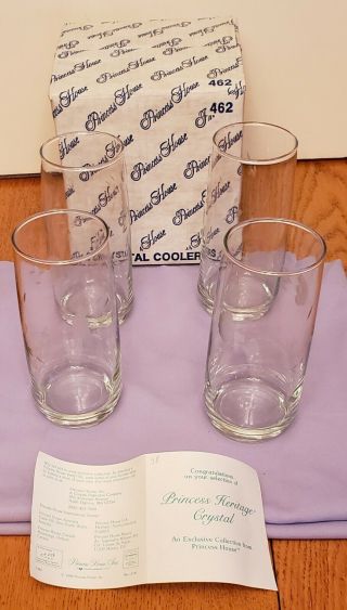 Vintage Princess House 462 Heritage Crystal Coolers Etched Set Of 4 Glasses