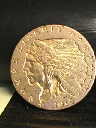1914 Indian Head 2 1/2 Dollar $2.  5 Quarter Eagle Gold Coin