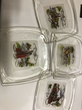 Currier And Ives 4 Piece Snack Set - Rare