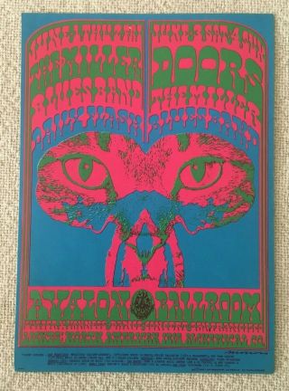 1967 Avalon Ballroom Postcard The Doors / Steve Miller Blues Band Victor Moscoso