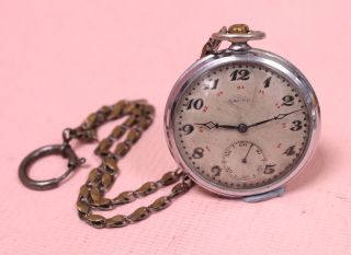 Vintage Nacar Stainless Steel Mechanical Pocket Watch Spares/repairs - W82