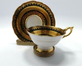 Royal Stafford Bone China Gold And Black Floral Tea Cup & Saucer