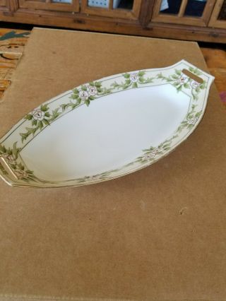 Vintage Nippon Hand - Painted Fine China Oval Bread Or Serving Handled Platter