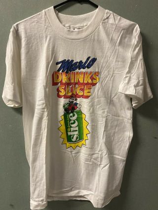 Vtg Nintendo Promo T - Shirt M Mario Drinks Slice Rare 1980s Bros Nes Medium