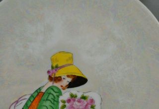 Old 1930s NORITAKE Japan ART DECO HAND PAINTED LADY LUSTER PLATE - NR 3