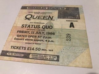 Queen,  Status Quo Rare Ticket Stub 11th July 1986 Magic Tour Vg,