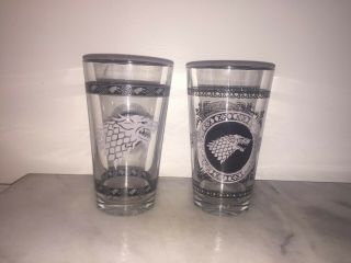 Game Of Thrones House Stark 2 Pint Glasses 16 Oz Unboxed Hbo Silver