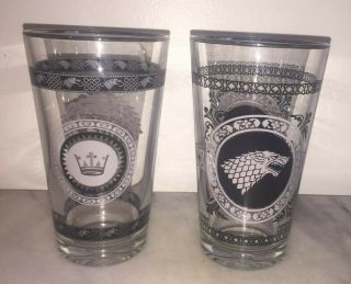Game of Thrones House Stark 2 Pint Glasses 16 oz Unboxed HBO Silver 3
