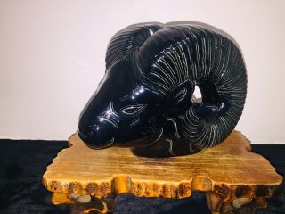 Antique Van Briggle Ceramic Pottery Big Horn Black Ram Head Signed