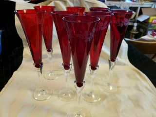 Lenox 8 Lenox Holiday Gems Champagne Flutes Ruby Red