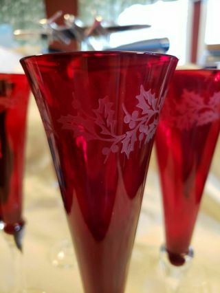 Lenox 8 Lenox Holiday Gems Champagne Flutes Ruby Red 3