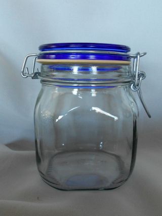 Vintage Bormioli Rocco Fido Cobalt Blue Glass Lid Apothecary Jar - Made In Italy
