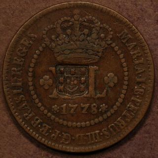 Brazil 80 Reis Nd (1809) C/m On 40 Reis 1778 Copper Ef