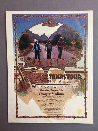 Zz Top Worldwide Texas Tour Flyer 8/9/1976 Charger Stadium Showbill