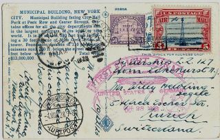 Usa 1928 Pc With 5,  50 C Stamp,  York To Suisse Via Germany By Zeppelin