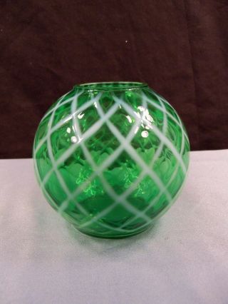 Vintage Fenton Green Opalescent Glass Rose Bowl Vase Diamond Optic Pattern