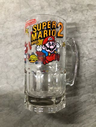 1989 Nintendo Mario Bros 2 Glass Beer Soda Drink Vintage Mug 8 " Large