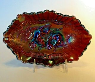 Fenton Oval Carnival Glass Candy Dish Bowl - Iridescent Amethyst Purple 2