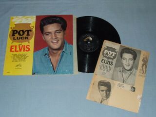 1962 Elvis " Pot Luck " Lp (lpm - 2523) W/vintage Scrapbook Page Photo Of Lp