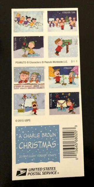 Us Scott 5021 - 30 Charlie Brown Christmas,  Booklet Of 20,  Mnh 2015