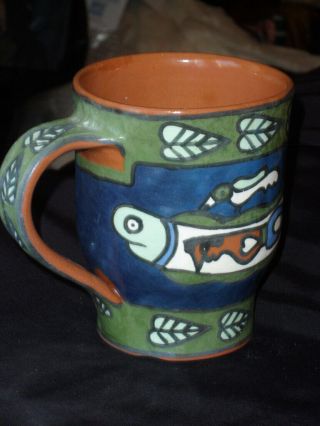 Glazed Pottery Coffee Mug From Nepal - Ten Thousand Villages - Jonah / Whale