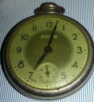 Vintage Scotty Windup Open Faced Pocket Watch,  Green Faced (in Tower Box)