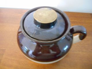 Pottery Drippings Grease Jar with Lid Two Tone Brown Single Handle USA Stoneware 2