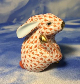 Adorable Herend Rust Fishnet " Scratching Bunny " Rabbit Figurine 15387 Euc