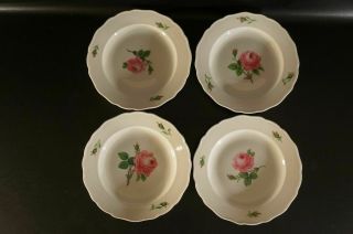 Set Of 4 Antique Meissen German Porcelain Dinner Plate Pink Rose 3 Quality.