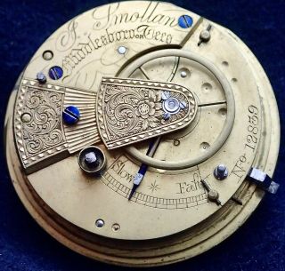 J.  Smollan Middlesborough on Tees PATENT Fusee Lever Pocket Watch Movement c1845 2