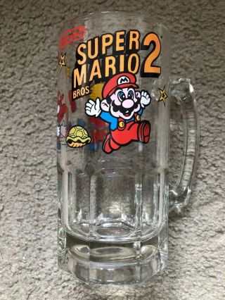 Vintage 1989 Mario Bros 2 Nintendo Glass Mug 8x4