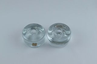 Vintage Blenko Art Glass Crystal 3.  25 " Diameter Candle Holders & Sticker
