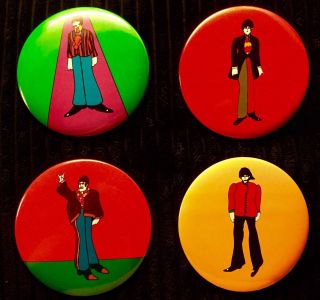 Set 4 Giant Vintage Beatles Badges Yellow Submarine 1968 Near Psychedelic