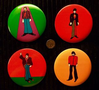 Set 4 Giant Vintage Beatles Badges Yellow Submarine 1968 Near Psychedelic 2