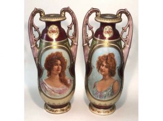 Antique 19th Century Hand Painted Royal Vienna Style Vases Signed Vettori