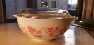 Vintage Pyrex White & Pink Gooseberry (443) Cinderella Mixing Bowl 2.  5 Qt & Lid