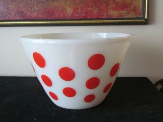 Fire King Oven Ware Red Dot Splash Proof Mixing Bowl 8 1/2 " Exc