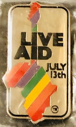 Vintage Live Aid 1985 July 13th Concert Pin Rainbow Africa Guitar Pin