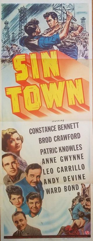 Sin Town (1943) Constance Bennett Anne Gwynne Colorful Western Orig 14x36