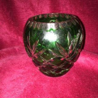 Bohemian Emerald Green Leade Crystal Cut To Clear Small Rose Bowl Vase