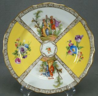 Klemm Dresden Hand Painted Courting Couple Yellow & Gold Luncheon Plates