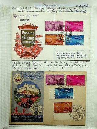 India 1954 Postage Stamp Centenary 4v Set On 2 Covers 1 To Usa