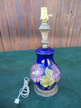 Vintage MOORCROFT Blue BIG Lamp ANEMONE Flowers 3