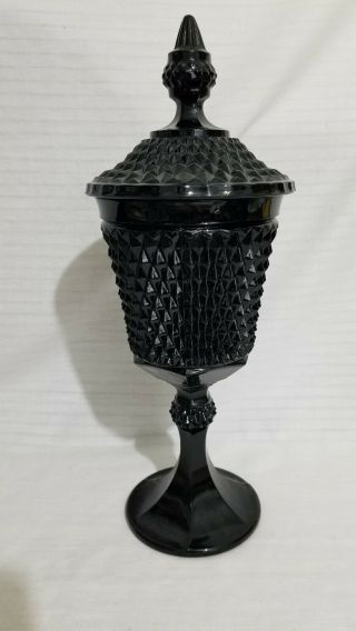 Vintage Indiana Milk Glass Black Diamond Pattern Apothecary Jar/urn
