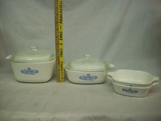 Set Of 4 Vintage Corning Ware Blue Cornflower Square Casserole Dishes With Lids